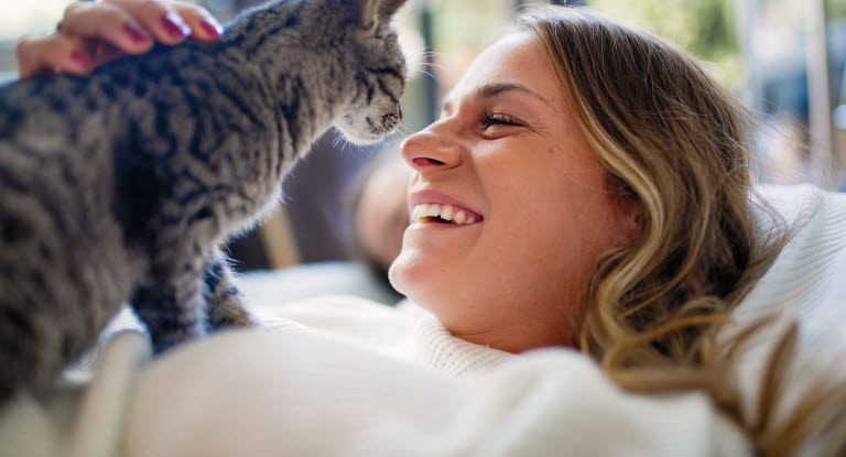 Pige og kat socialiserer